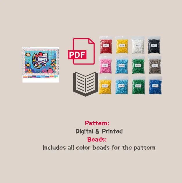 Diving Kitty Stamp Pixel Pattern Fuse Bead Kit  | Cute DIY Fuse 2132 Beads Set