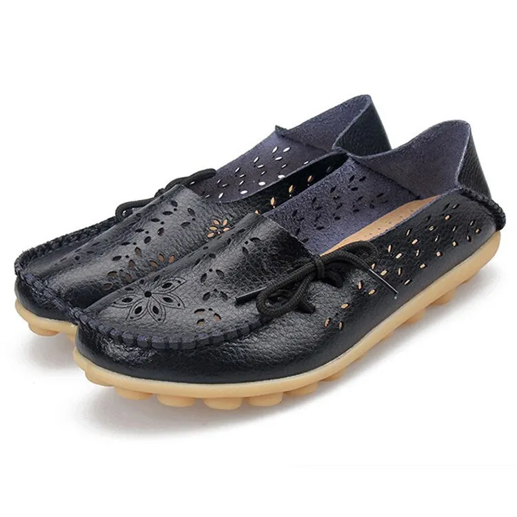 Female Ballet Flats Shoes Women Cut Out GenuineLeather Breathbale Moccains Women Shallow Shoes Solid Ballerina Ladies Shoes