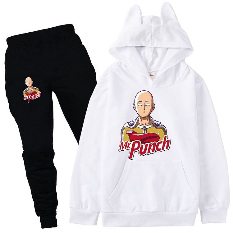 Mayoulove One Punch Man Print Girls Boys Cotton Hoodie Sweatpants Long Outfit-Mayoulove
