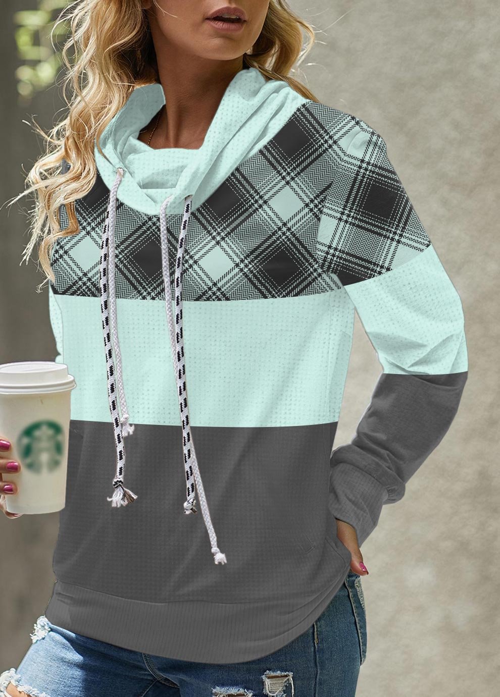 Colorblock Plaid Printed Casual Women's Pullover ​Sweatshirt