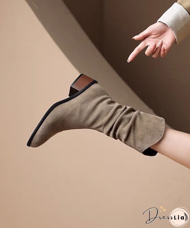Women Khaki Suede Splicing Chunky Boots