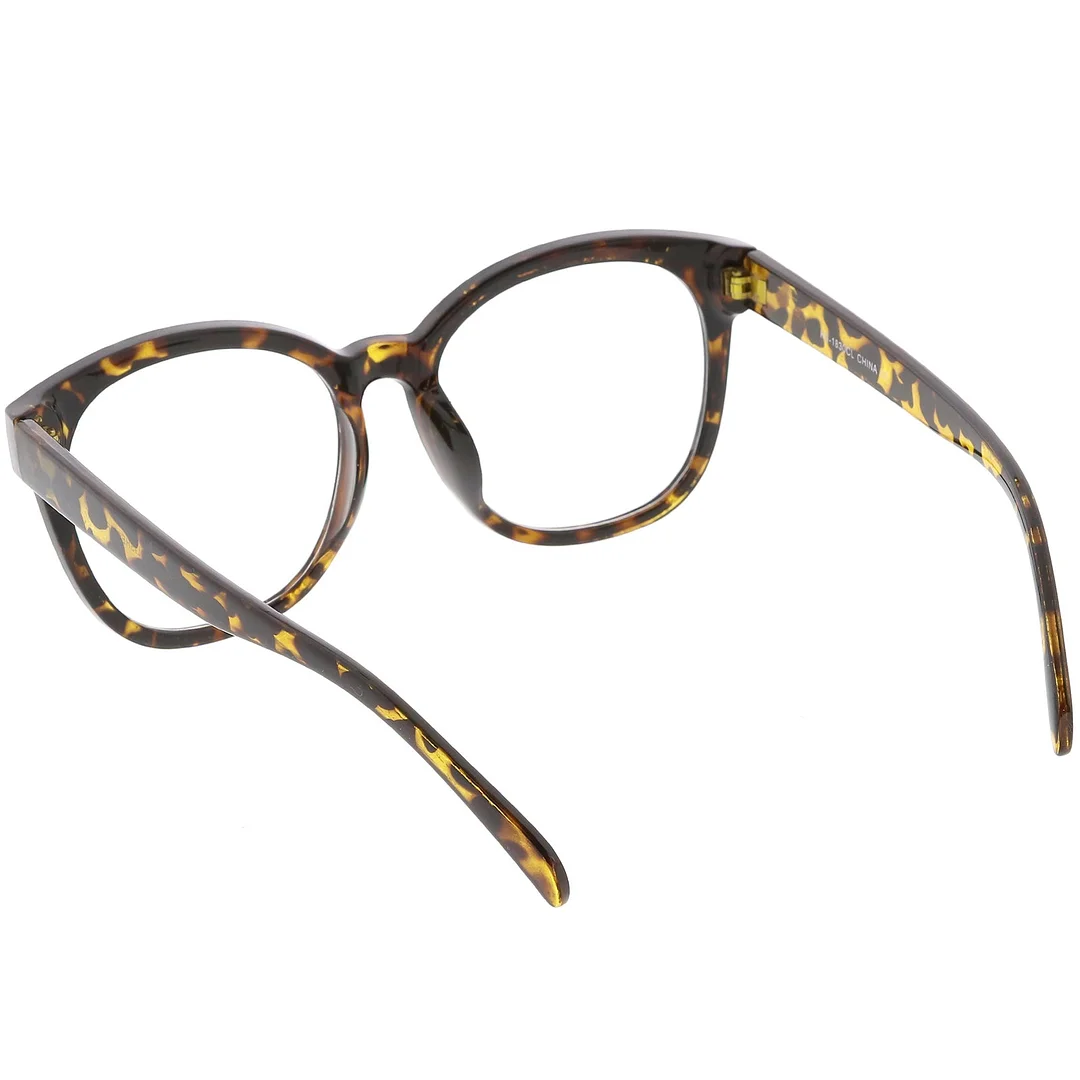 Oversize Horn Rimmed Round Eyeglasses Metal Rivets Clear Lens 55mm