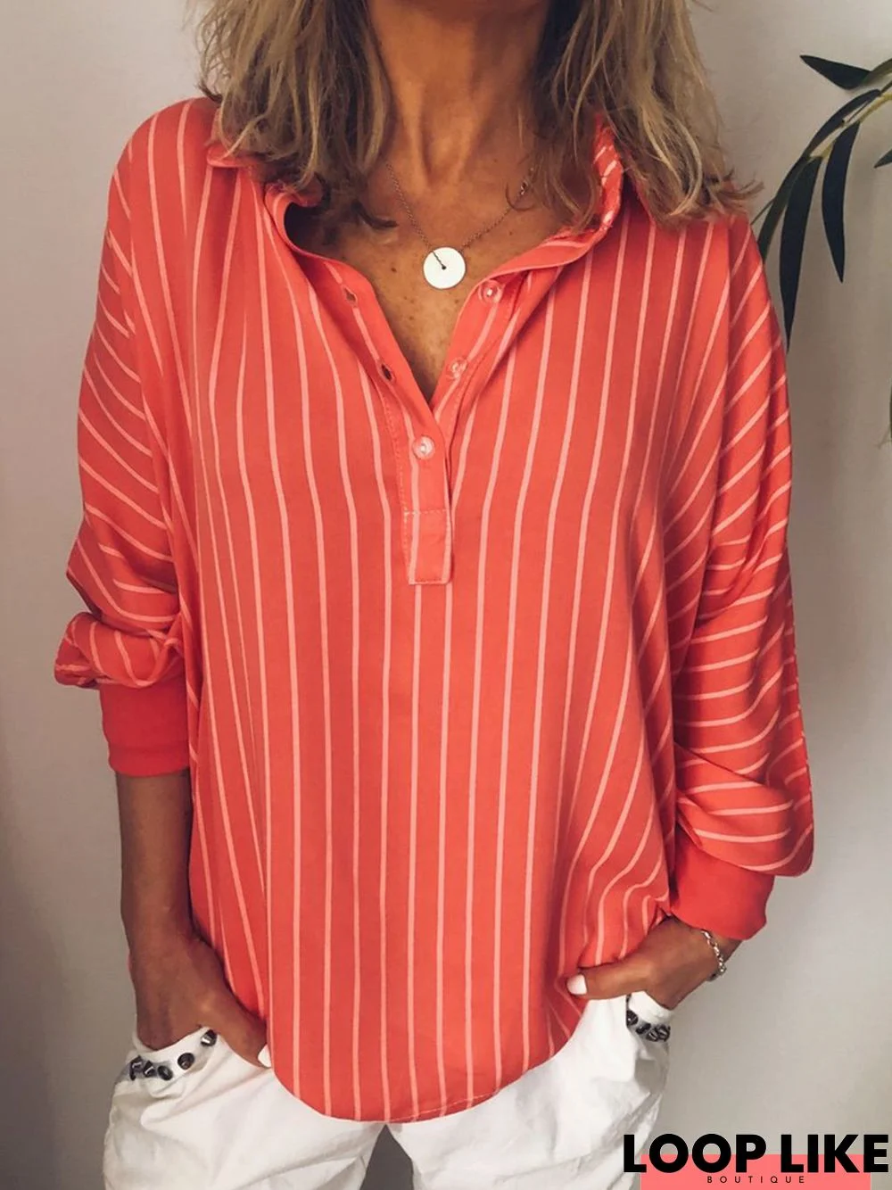 Long Sleeve Casual Stripes Printed Blouse&shirt