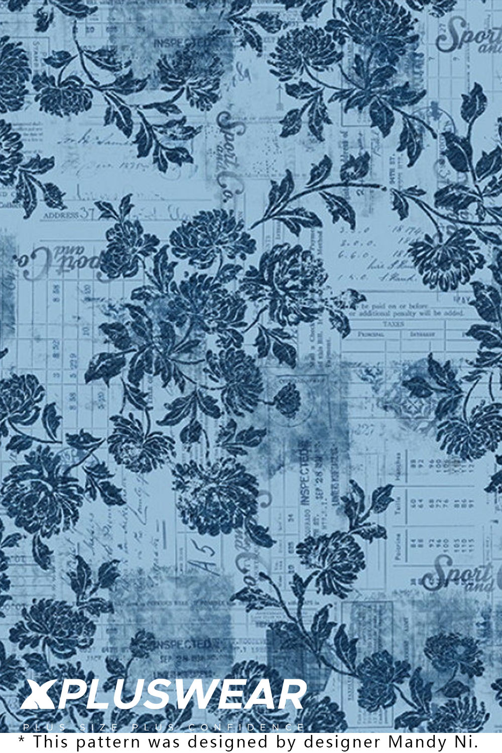 Design Plus Size Casual Light Blue Floral Print U Neck Sleeveless Pocket Maxi Dress [Pre-Order]
