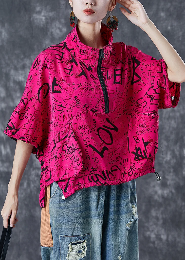 Rose Print Cotton Sweatshirt Streetwear Oversized Drawstring Summer