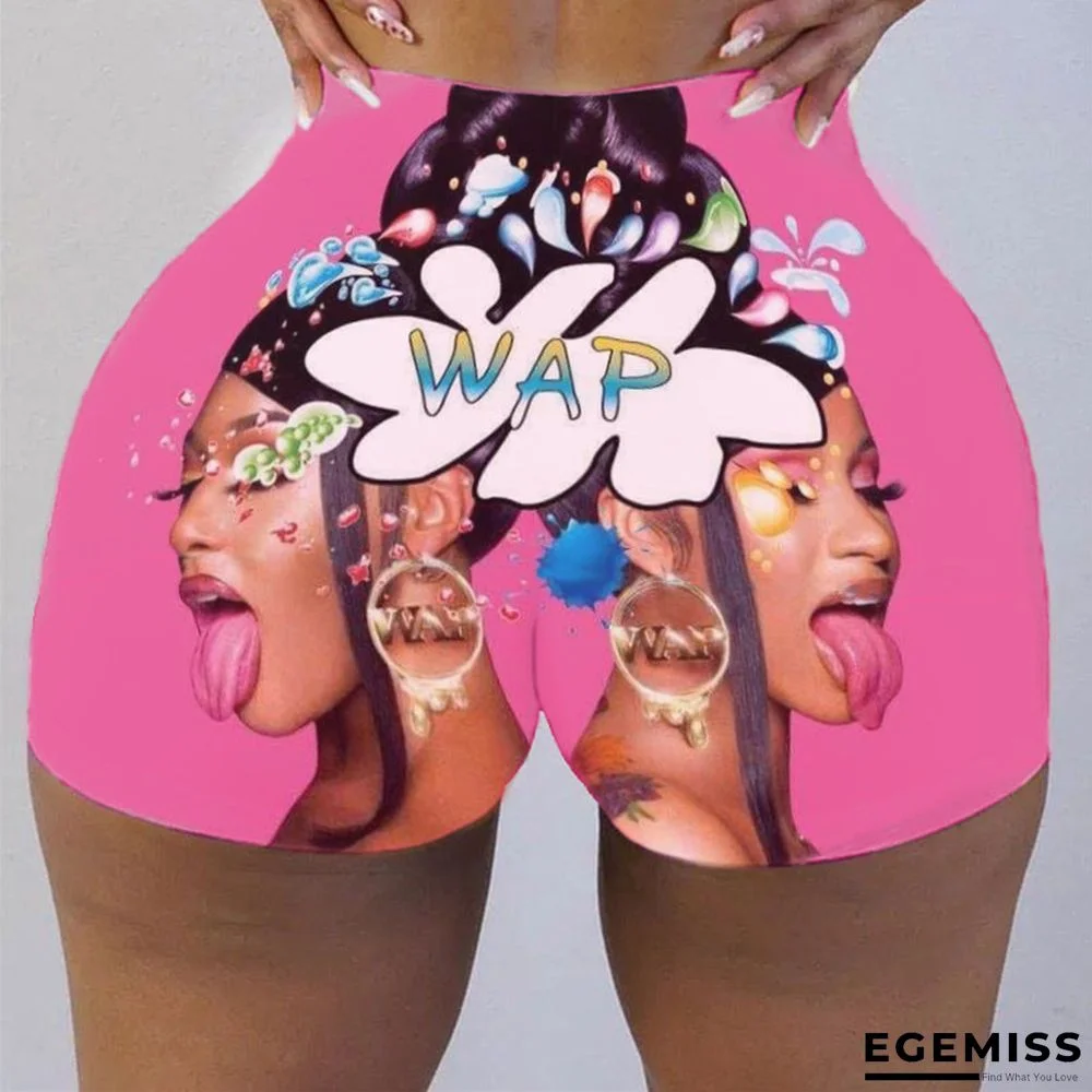 Rose Red Fashion Casual Skinny Print Shorts | EGEMISS