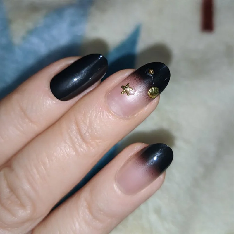 24 pcs/box with a pattern with Black Gradient oval fake nail Bride and Girls Wearing Manicure acrylic artificial nail with glue-Nail Inspo