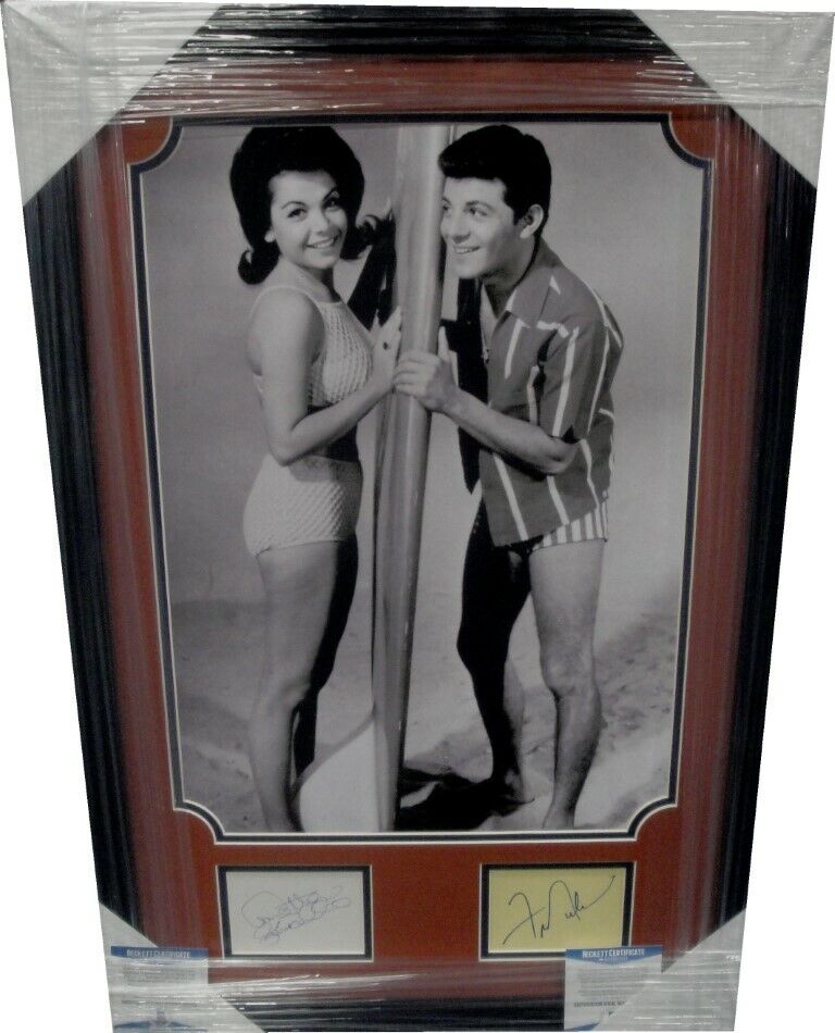 Annette Funicello Frankie Avalon Signed Auto Cut Framed W/ Photo Poster painting Beach Party BAS