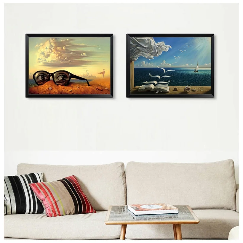 Salvador Dali Canvas Art Print Poster The Waves Book Sailboat Picture Canvas painting Diary of Discovery by Vladimir Kush