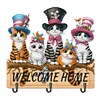 Wooden Special Shape Welcome Home Cat 3 Hooks Diamond Painting Hook Rail