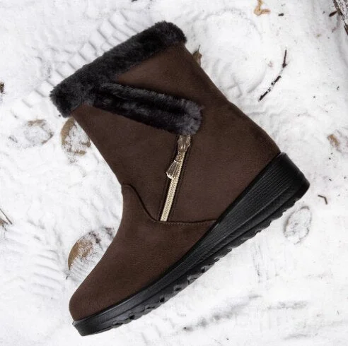 Waterproof Snow Boots for Women 2021 Winter Warm Plush Ankle Booties Front Zipper Non Slip Cotton Padded Shoes Woman Size 44