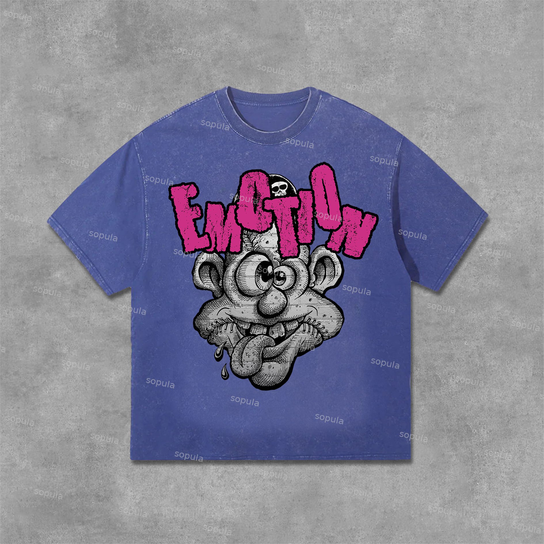Sopula Casual Vintage Cartoon Monster Graphic Print Acid Washed T-Shirt - Sopula｜Premium Graphic Tees & Graphic Clothing
