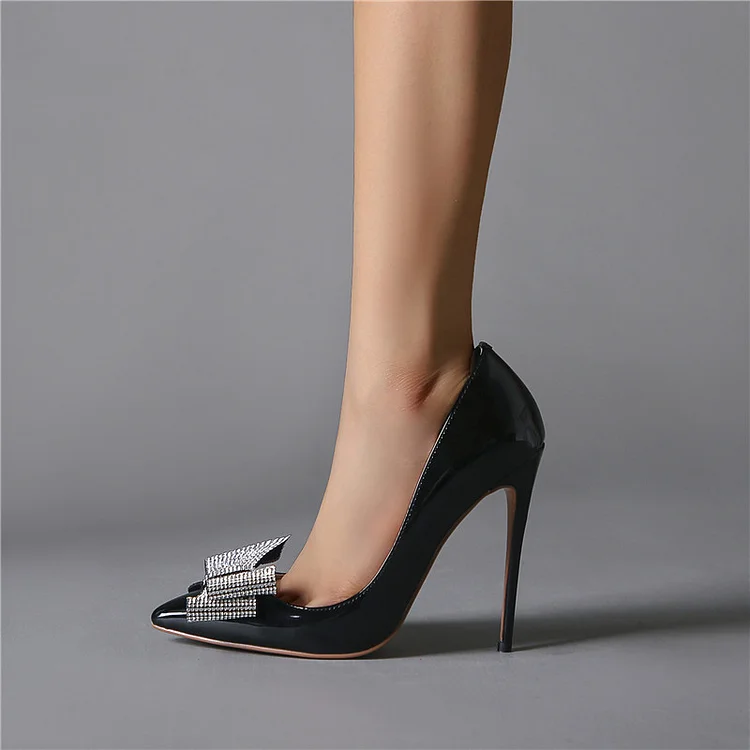 Women's Classic Rhinestones Stilettos Pump Pointy Party Bow Heels |FSJ Shoes