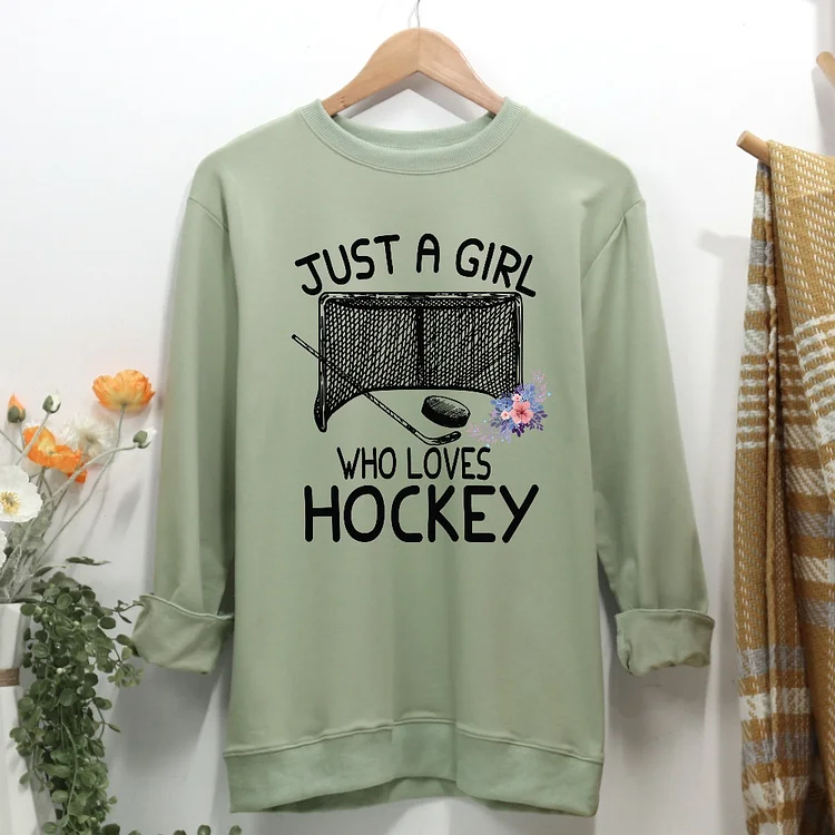Just a Girl Who Loves Hockey Flower Women Casual Sweatshirt