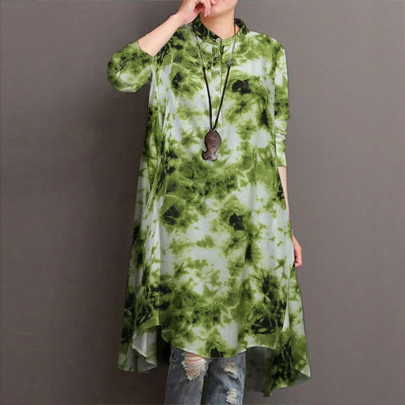 Fashion ZANZEA Women Long Sleeve Tie Dye Printed Blouse Autumn Gradient Color Shirt Female Loose Long Top Tunic Blusas Femininas