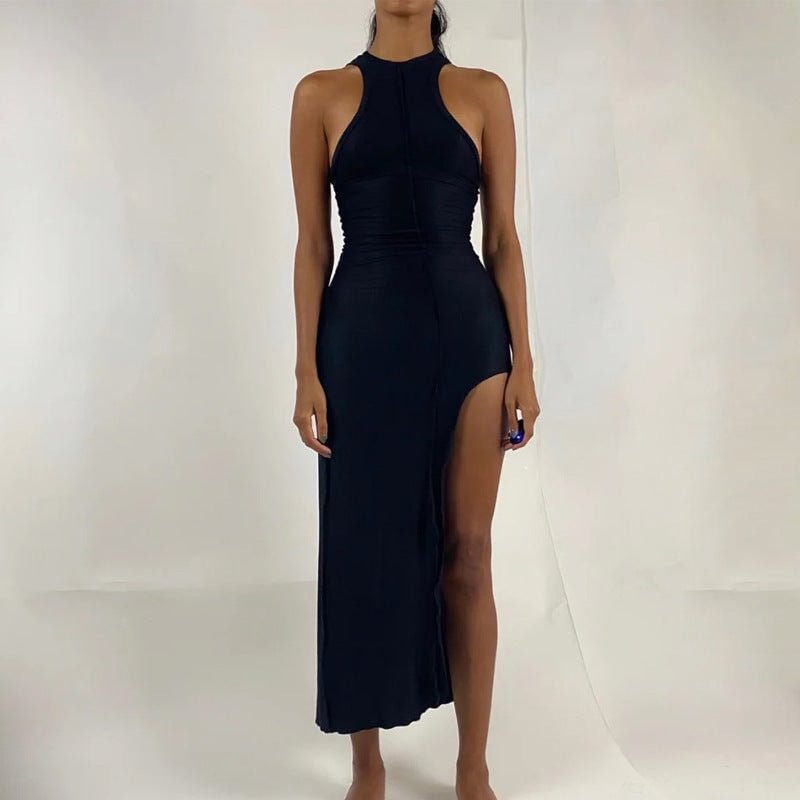 Women's Solid Color Sleeveless Sexy Irregular Slit Midi Dress