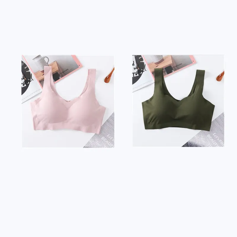 2PCS Ice Silk Bras Seamless Women Soft Thin Push Up Underwear Lingerie Sleep Vest Top Chest Padded Bralette топ Soutien Gorge