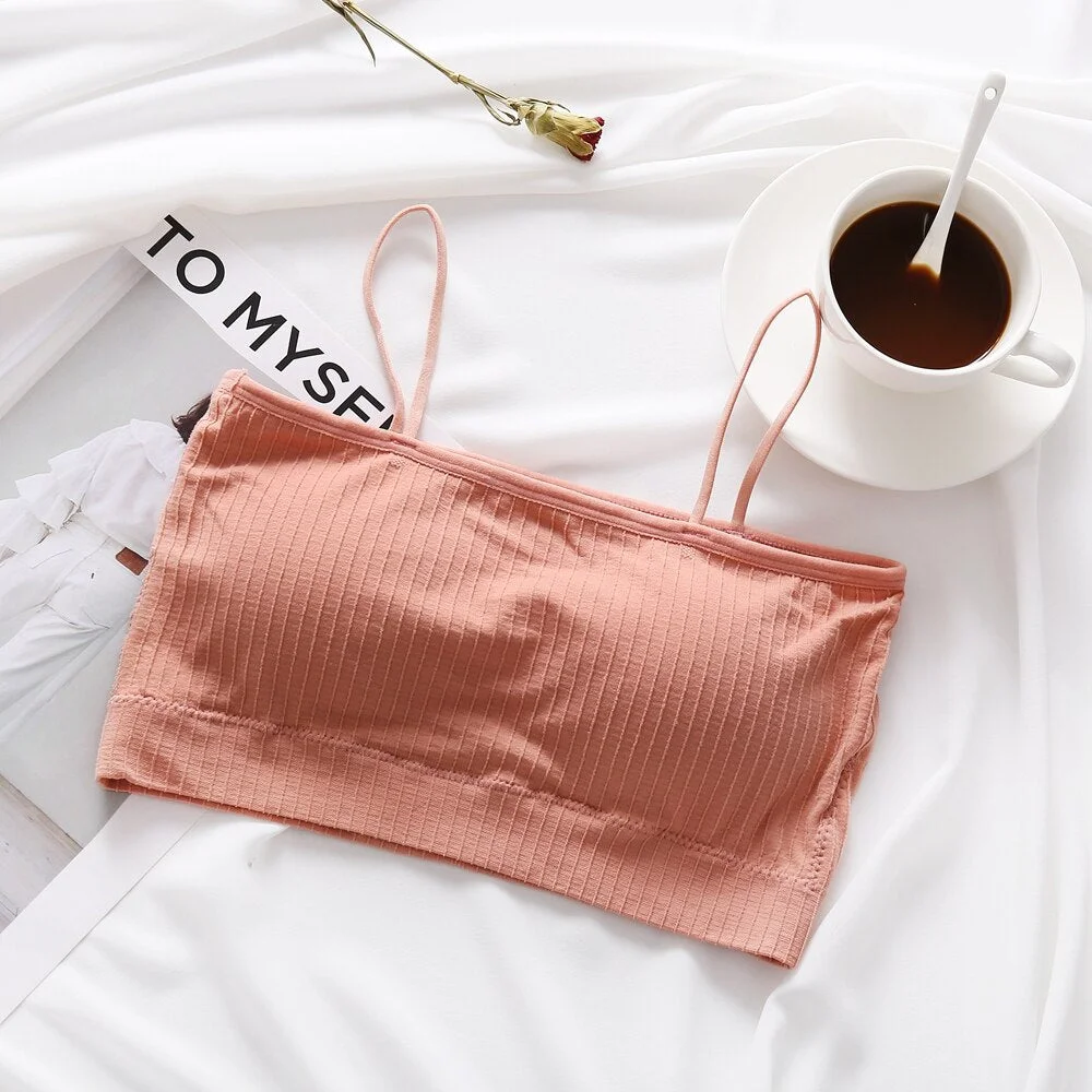 Women Underwear Stripe Vest Breathable Detachable Pads Bralette Seamless Crop Top Bralette For Ladies Tank Crop Camisole Female