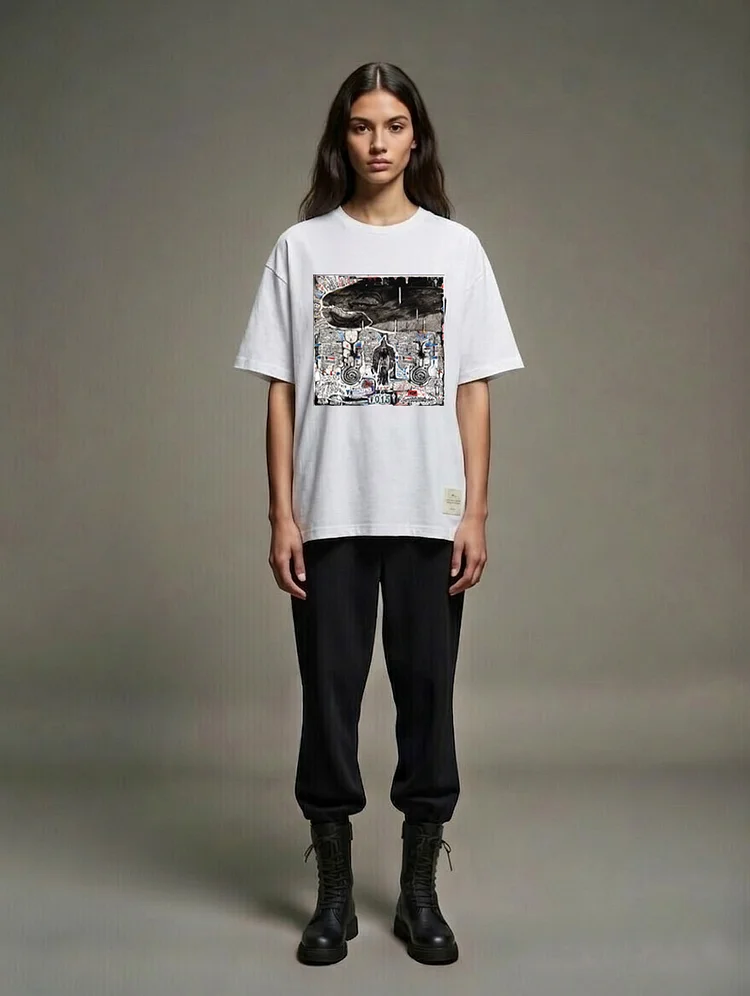 YANG YU Unisex Printed T-shirt  - 4 Recycled Water Bottles - White