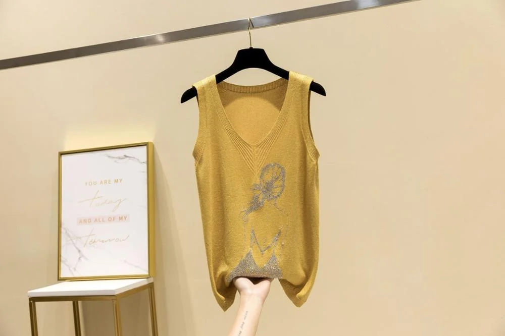 Knitted Vest Tank Top Women Onesize V-neck Streetwear Casual Tank Top Women Summer Thin Bright Silk Sleeveless Vest Outwear Tops