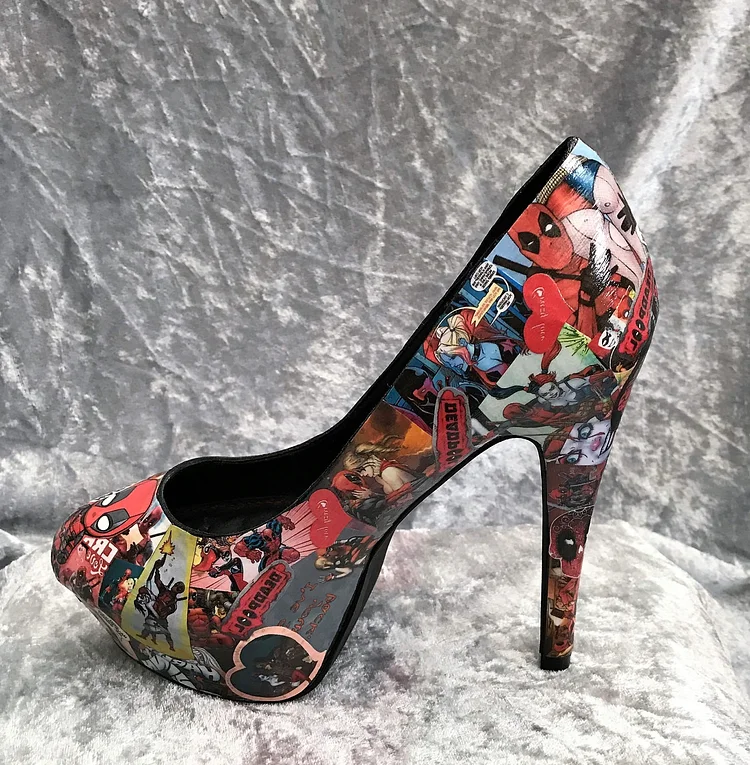 Women's Harley Quinn Comic Floral Platform Stiletto Heels Pumps for Halloween |FSJ Shoes