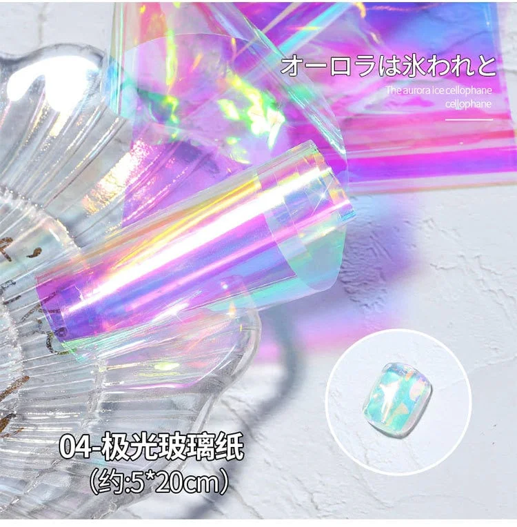 Aurora Nail Art Glass Foil Film DIY Cellophane Paper Ice Cube Gradient Korean Nail Trend Ice Cube Nail Art Decoration 1Bottle-Nail Inspo