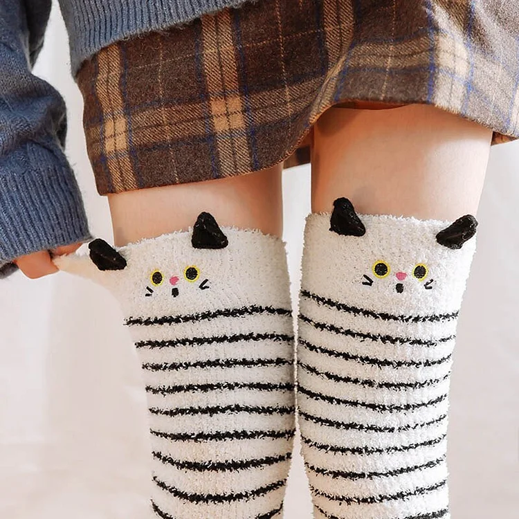 Cartoon Animal Fuzzy Over the Knee Socks - Gotamochi Kawaii Shop, Kawaii Clothes