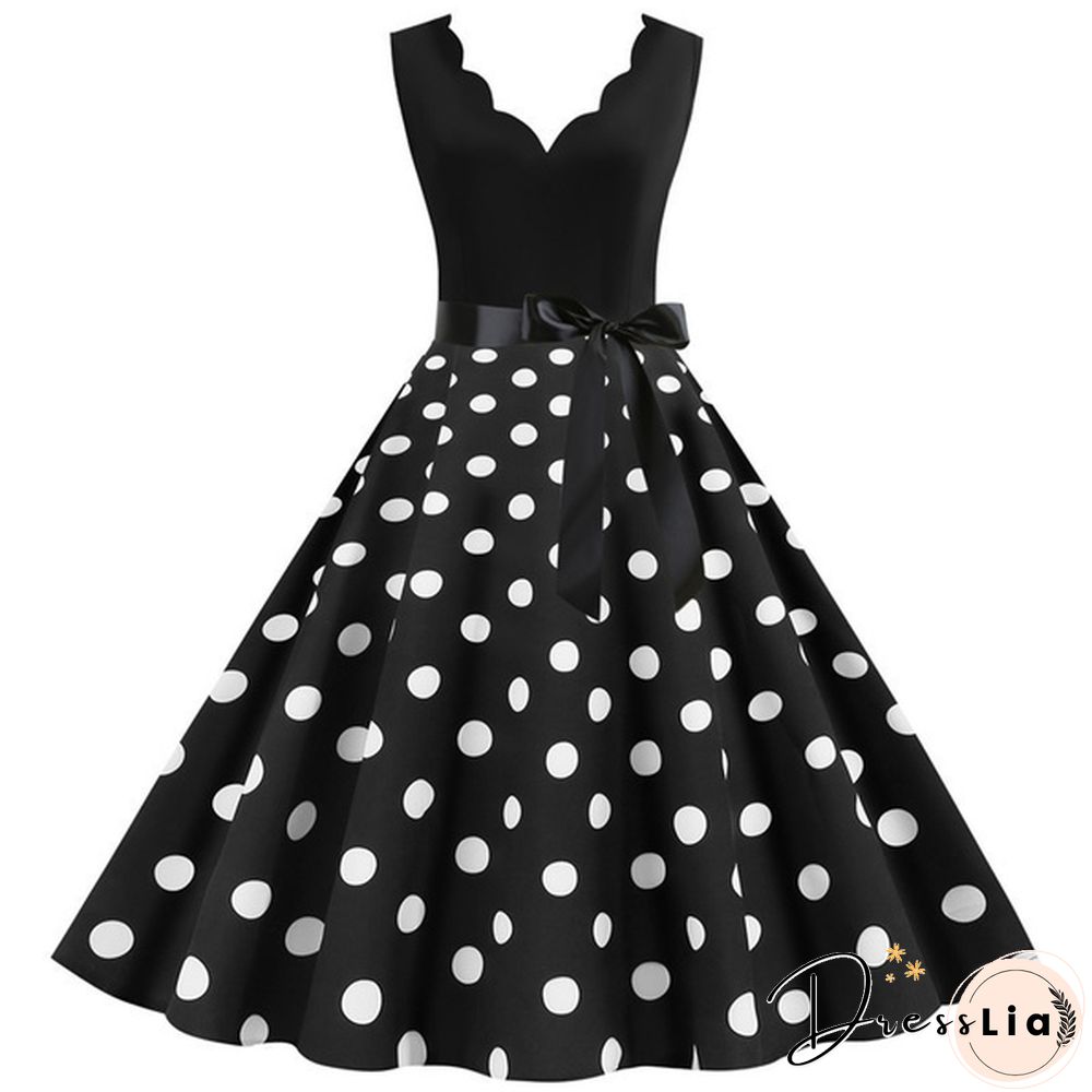 New Women's Fashion Sleeveless Casual Dresses Elegant Vintage Floral Print Rockabilly 1950S Retro Evening Party Gown Swing Pleated Dress Vestidos De Mujer