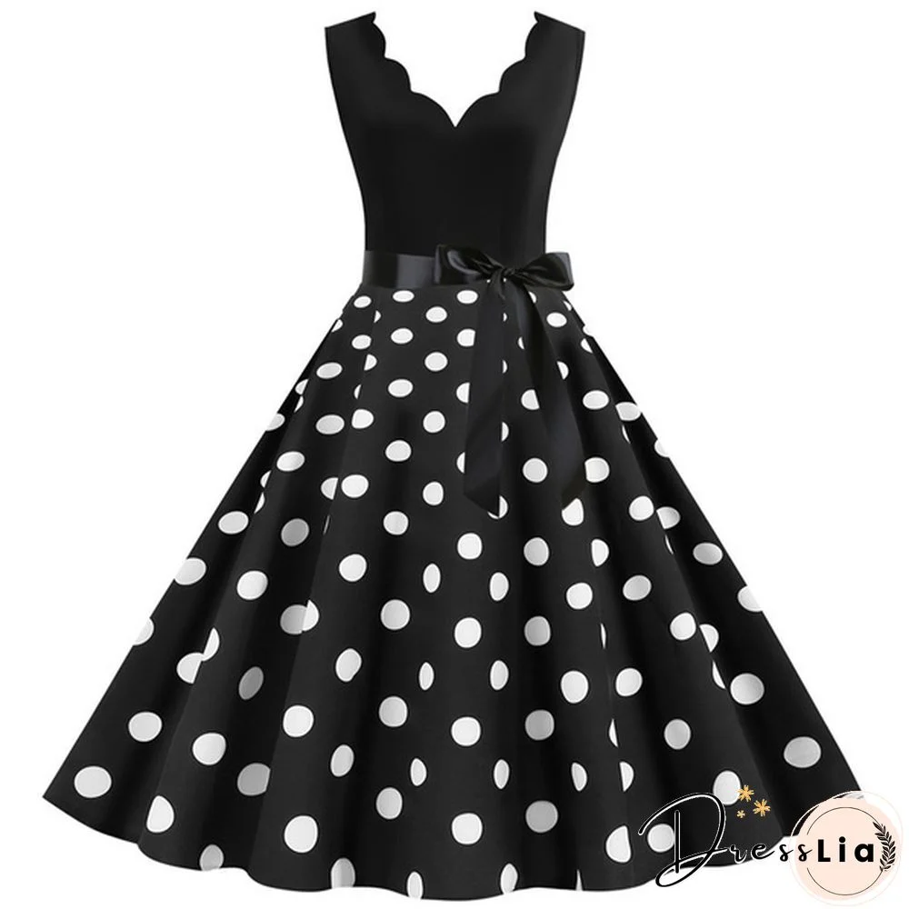 New Women's Fashion Sleeveless Casual Dresses Elegant Vintage Floral Print Rockabilly 1950S Retro Evening Party Gown Swing Pleated Dress Vestidos De Mujer
