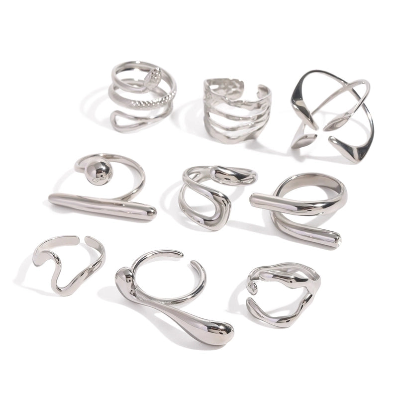 Exaggerated Artistic Geometric 304 Stainless Steel Layered Open Rings
