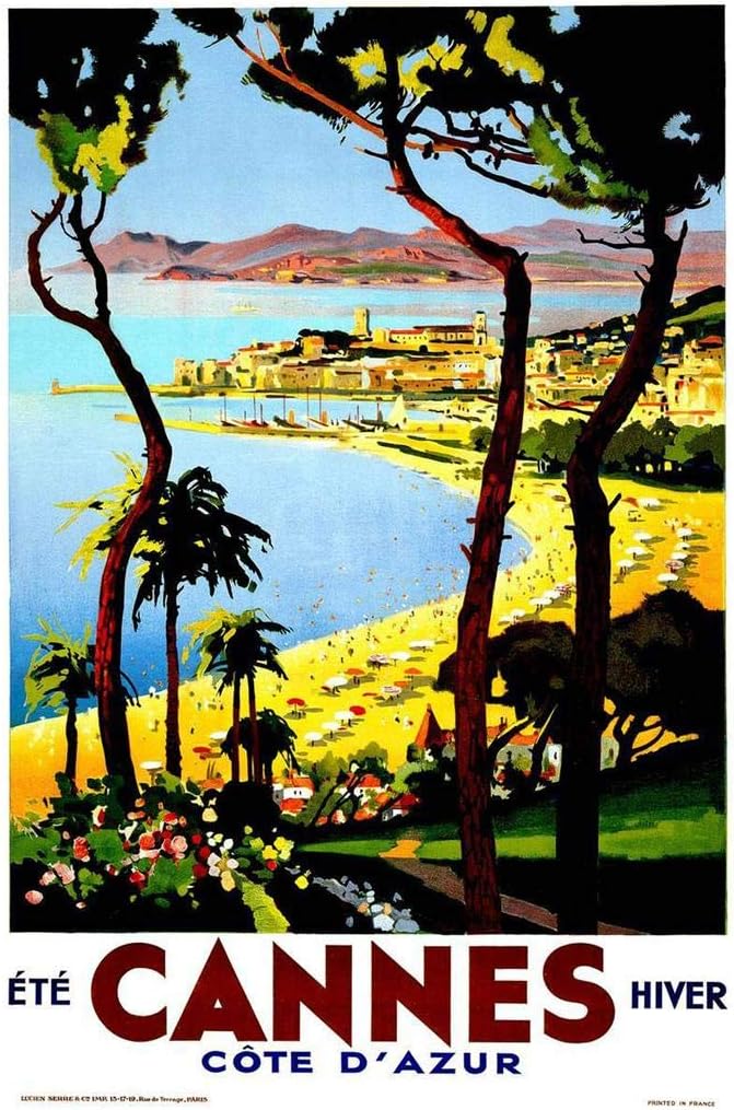 Cannes Hiver Cote DAzur Seaside Vintage Illustration Travel Art Deco Vintage French Wall Art Nouveau French Advertising Vintage Poster Prints Art Nouveau Decor Cool Huge Large Giant Poster Art 36x54 Poster