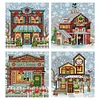(4pcs) Christmas House - 14CT Stamped Cross Stitch 15*17cm(Brand)