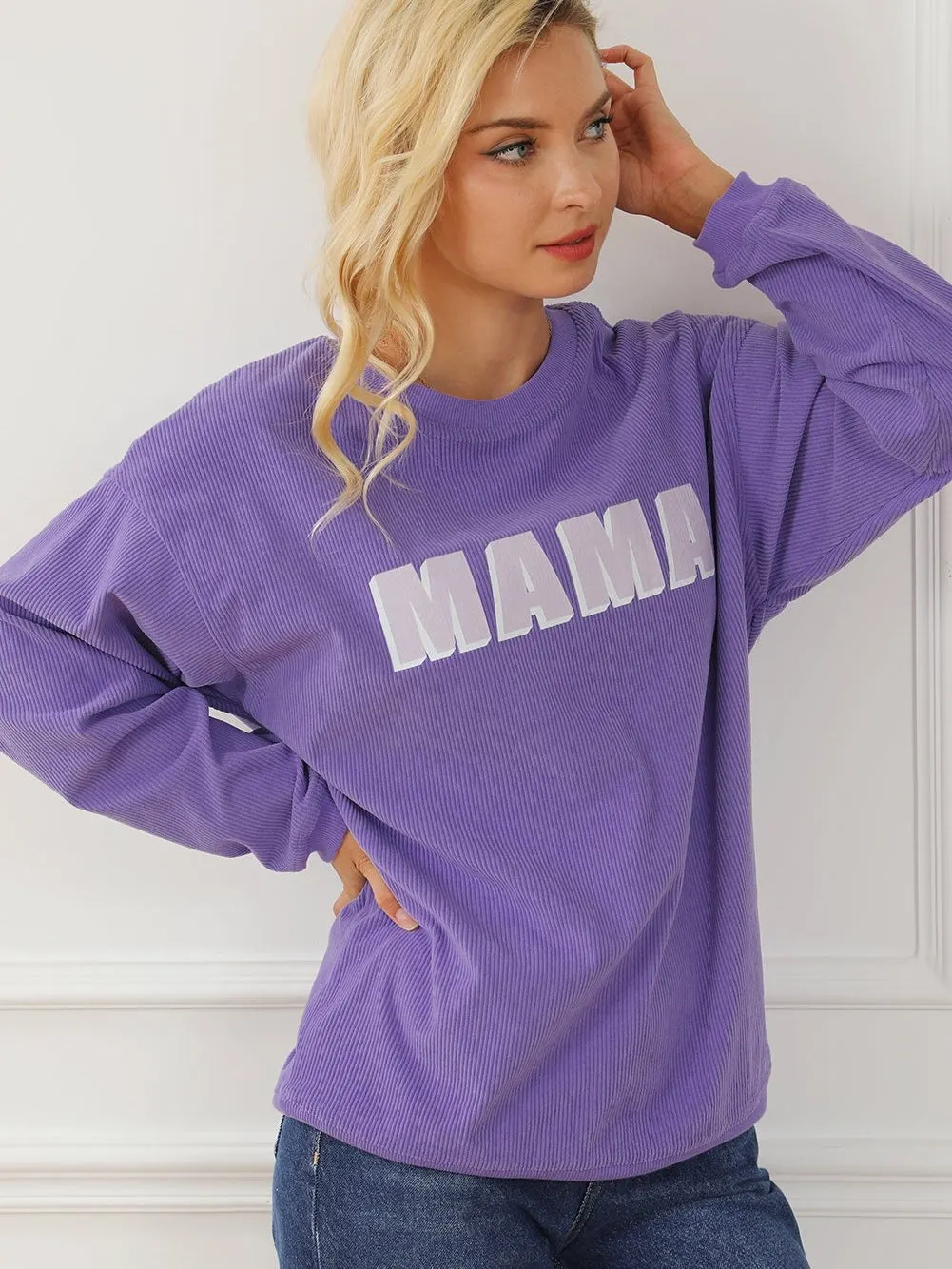 Violet MAMA Ribbed Round Neck Pullover Sweater