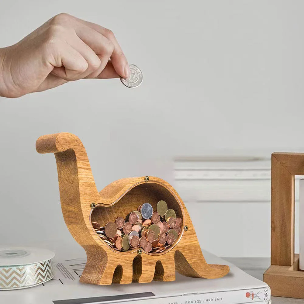 Purexcellent™ New large wooden creative animal long-necked dragon transparent desktop piggy bank