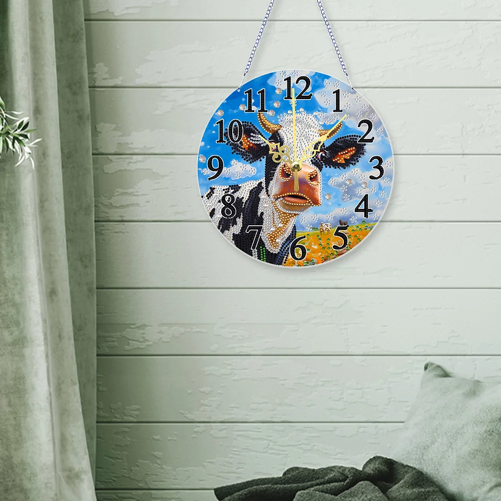 5D DIY Cow Acrylic Special Shape Diamond Painting Clock Art Craft for Home Decor