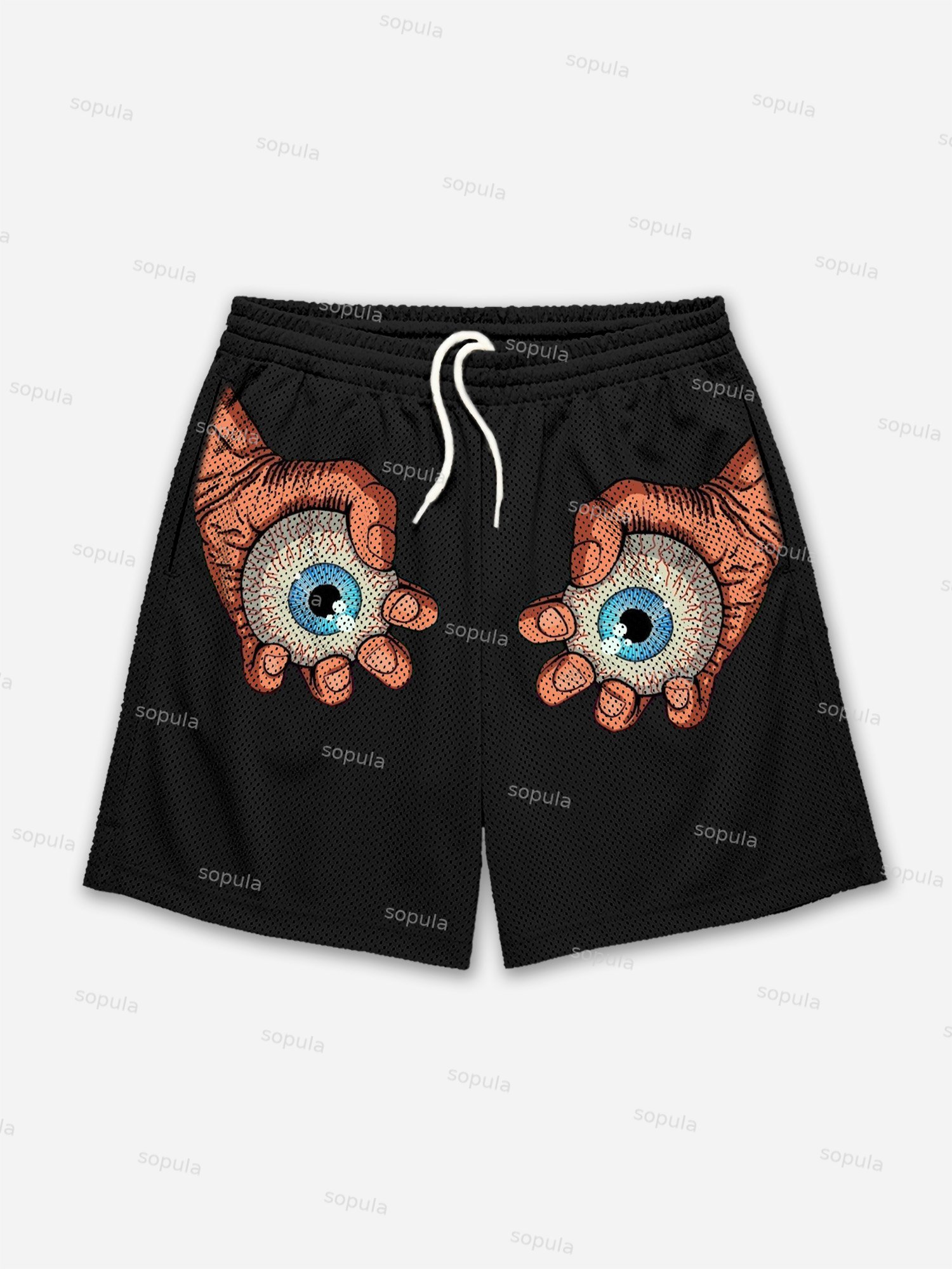 Eyes Retro Cartoon Graphic Mesh Shorts - Sopula｜Premium Graphic Tees & Graphic Clothing