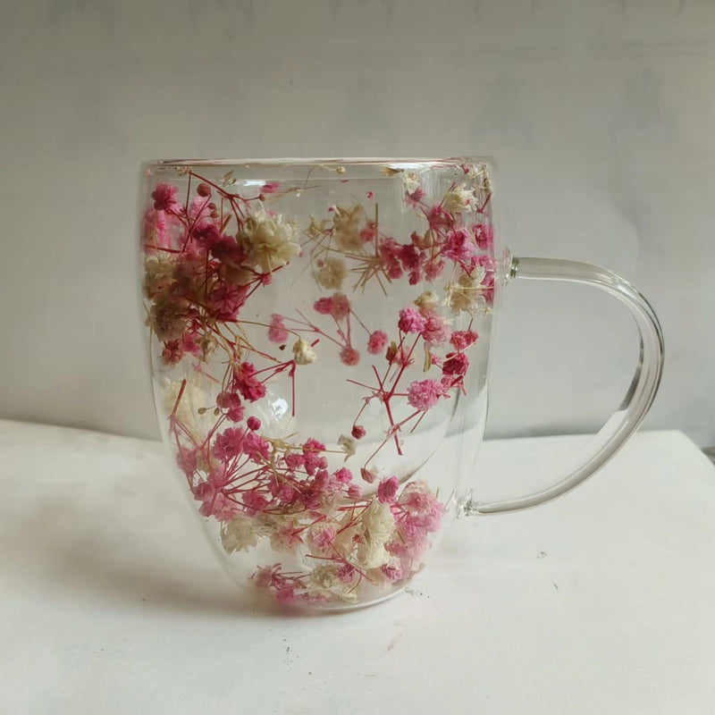 Double-layer Glass Quicksand Flower Cup Borosilicate Glass Double-layer Cup Breakfast Milk Coffee Cup Household Drinking Cup