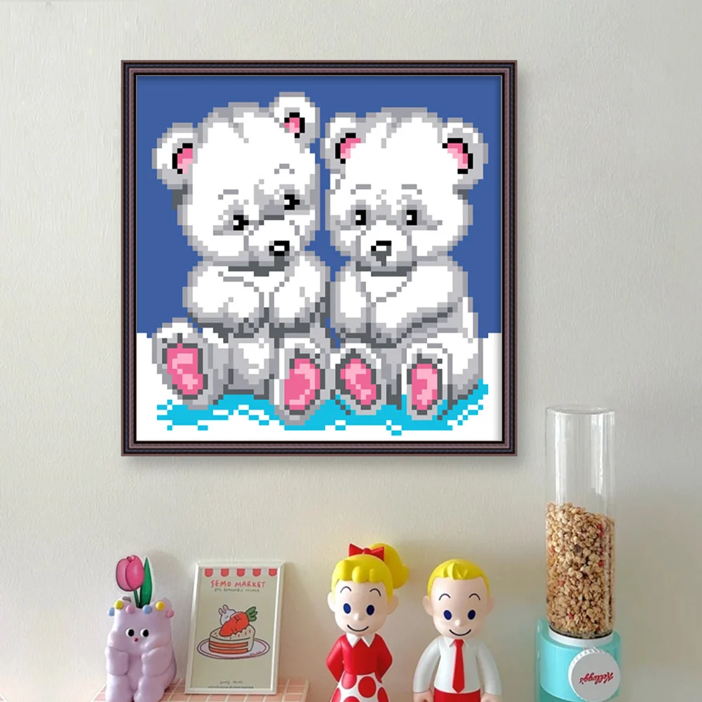 9CT Full Stamped Cross Stitch Bead Embroidery - Bears(Canvas|20*20CM)