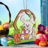 Décoration pendentif lapin dessin animé en bois de Pâques