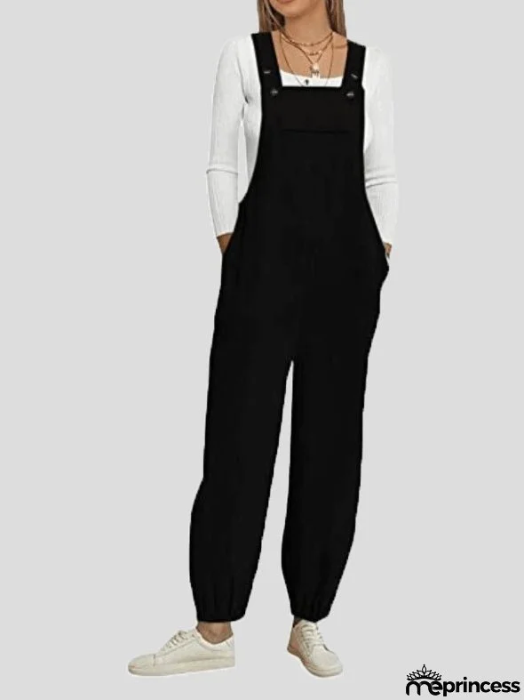 Women's Jumpsuits Casual Solid Pocket Bib Jumpsuit