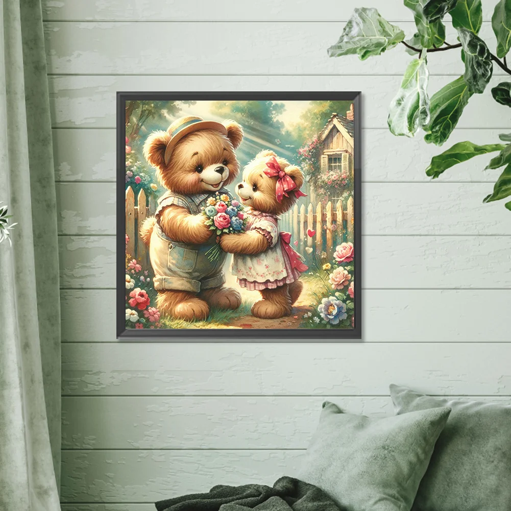 Diamond Painting - Full Round Drill - Rose Heart Bear(Canvas|30*30cm)