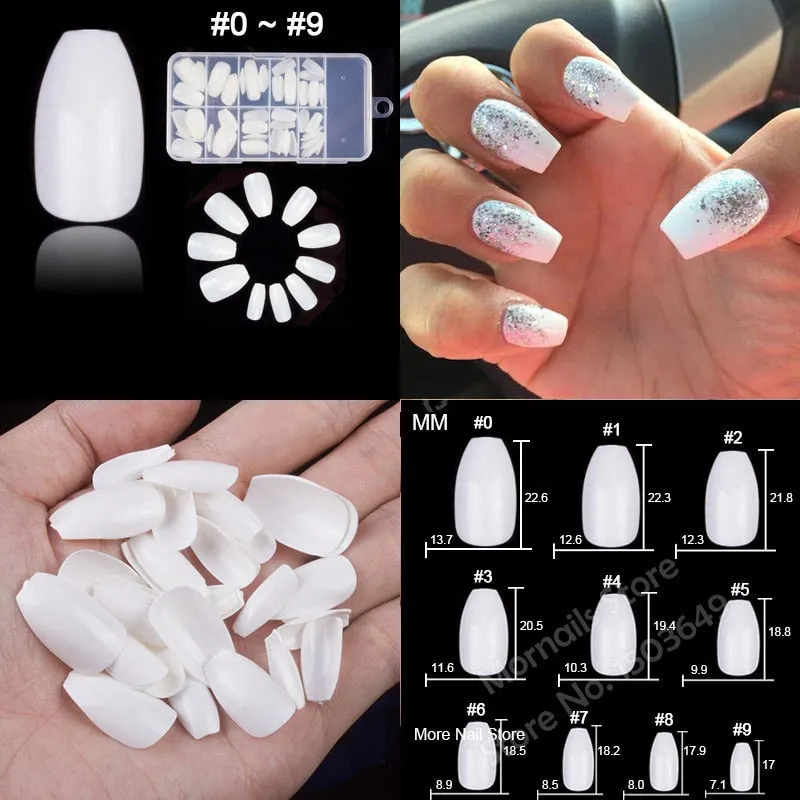 100Pcs/box Nail Tips Short Full Cover Coffin Ballerina False Nails Ballet Shape Acrylic Fake Nails Press On Nails Salon Tools-Nail Inspo