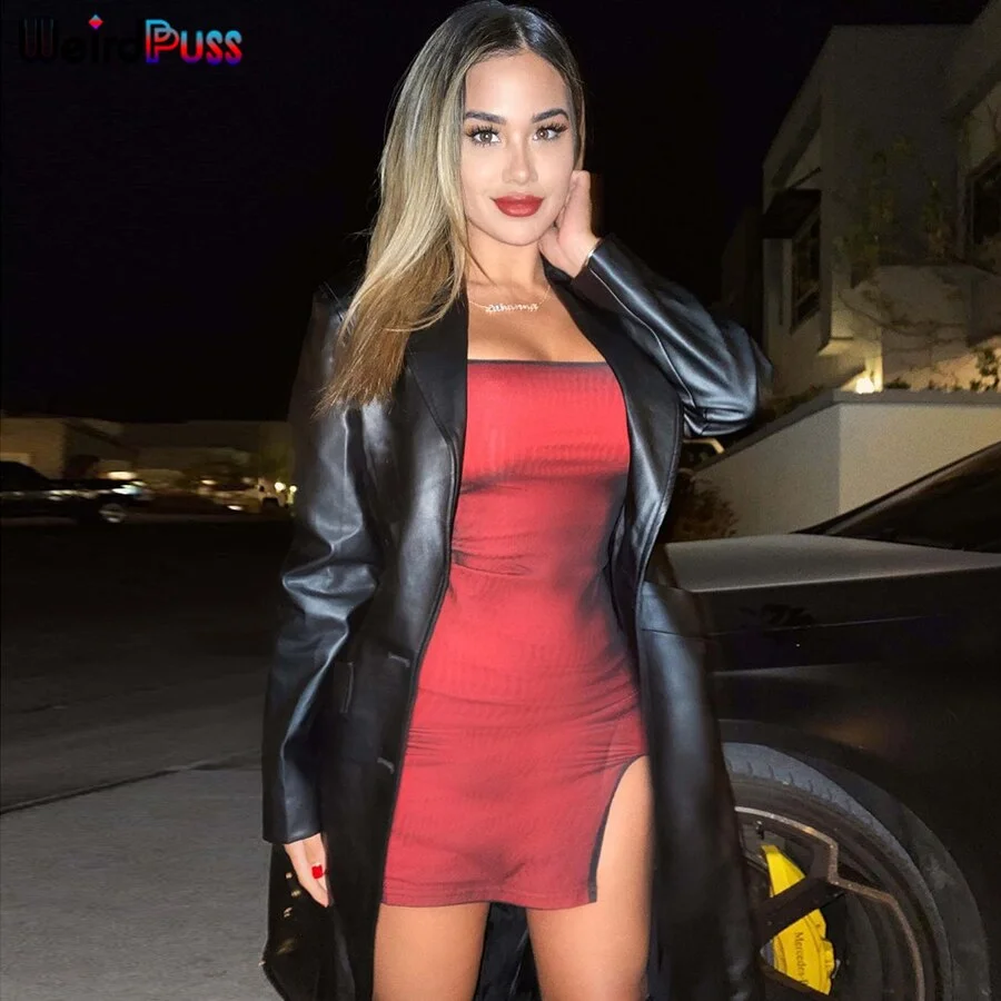 Weird Puss Mesh Double Layer Sexy Skinny Dress Women Sleeveless Party Bodycon Bandage Elastic Split Trend Clubwear Slim Outfits