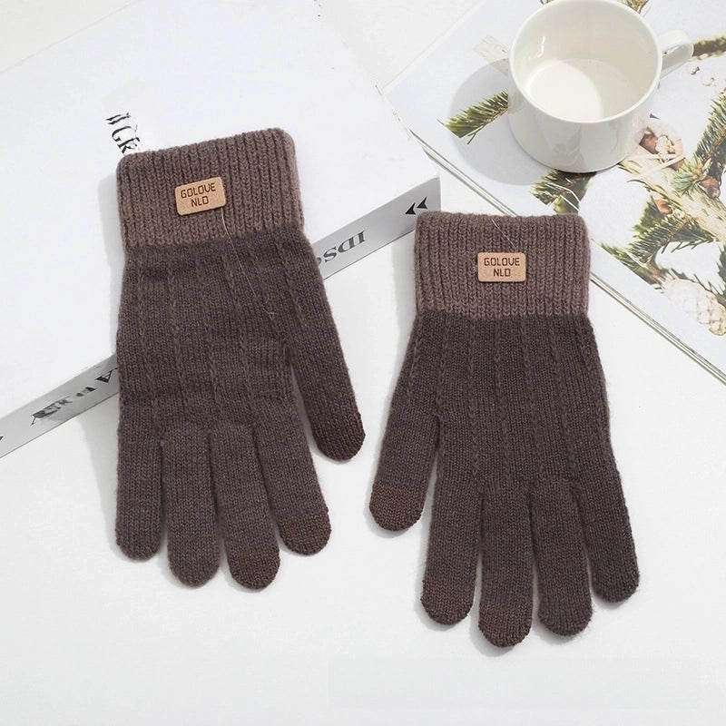 Alpaca Wool Knitted Touch Screen Gloves Women’s Full-finger Warm Padded Velvet Lovers Gloves Korean Winter Riding Gloves