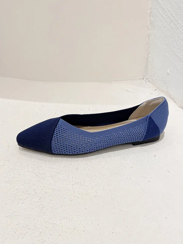 V-Cut Split-Joint Pointed-Toe Contrast Color Flats Flat Shoes