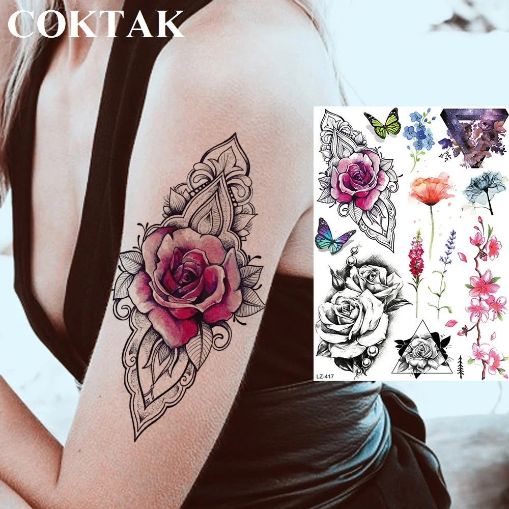 Watercolor Lavender Reed Morning Glory Flower Tattoos Temporary Women Sexy Custom Tattoo Stickers Flash Fake Girls Tato Ankle