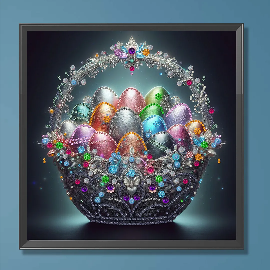 Colorful Easter Egg Basket Special Shaped 5D DIY Partial Drill Crystal Diamond Art 30x30cm