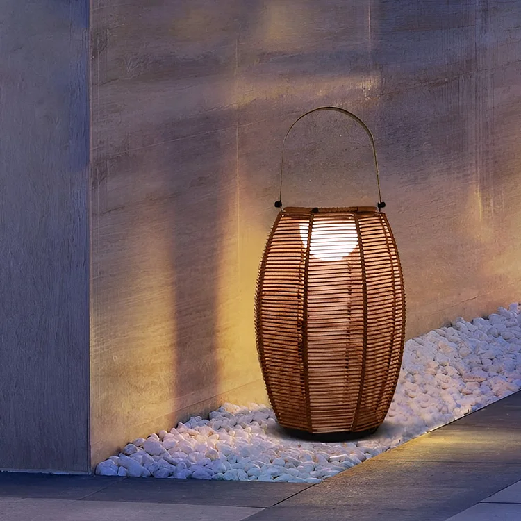 Rattan Lantern Shaped LED Waterproof Portable Modern Outdoor Floor Lamp - Appledas