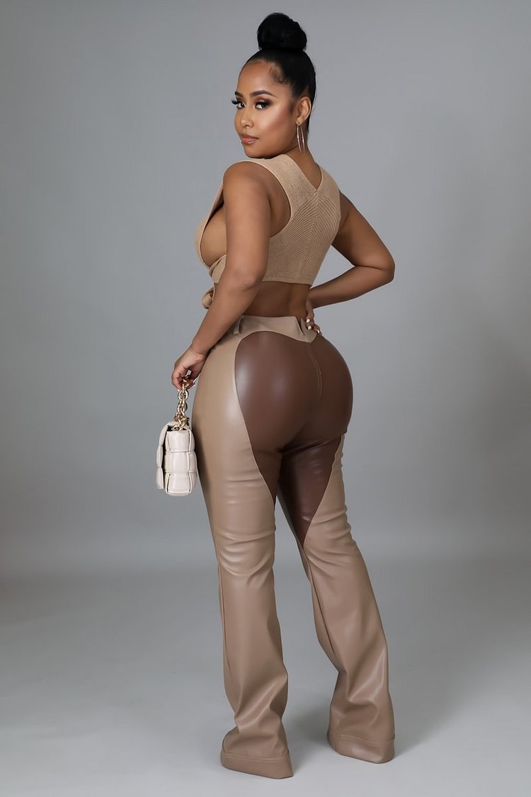 Faux Leather Pants With Heart Print On Hips