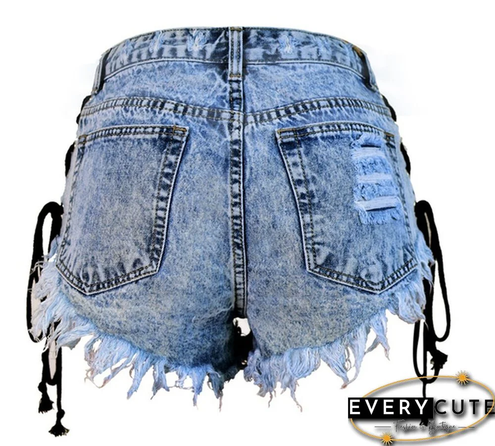 Womens Jean Shorts High Waisted Frayed Ripped Denim Short Jeans Size Lace up Shorts Plus Size